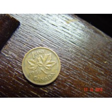Canada 1 cent -penny- coin 1955    Circulated 3.24 g 19.05 mm ( 3⁄4 inch), round 98% copper