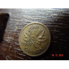 Canada 1 cent -penny- coin  1957   Circulated 3.24 g 19.05 mm ( 3⁄4 inch), round 98% copper