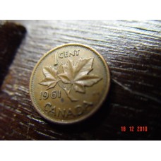 Canada 1 cent -penny- coin 1961    Circulated 3.24 g 19.05 mm ( 3⁄4 inch), round 98% copper